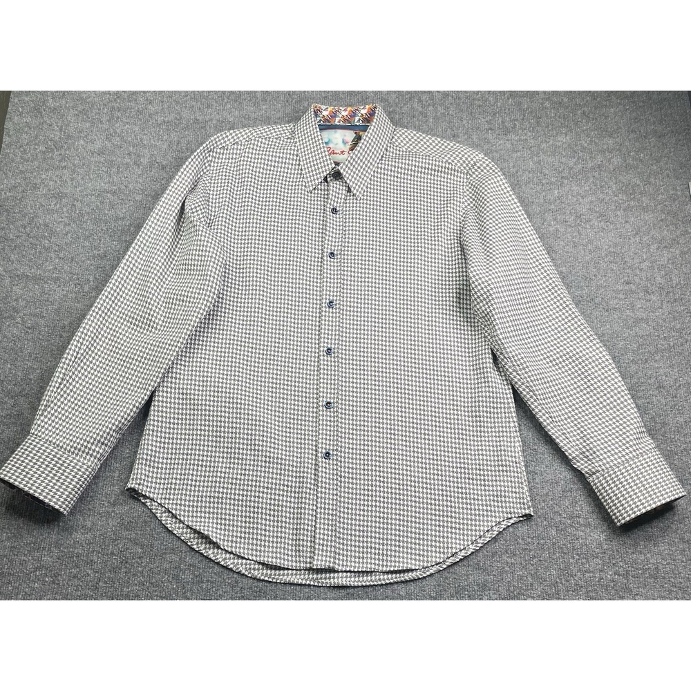 Robert Graham Button Down Shirt Mens L Black White Houndstooth Classic Fit